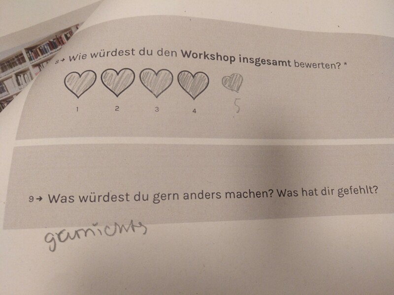 Feedbackbogen, bei dem ein f&uuml;nftes Herz eingezeichnet wurde.